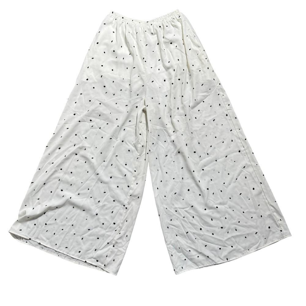 BUCKET LIST Small‎ White Black Polka Dot Wide Leg Palazzo Pull On Baggy Pants